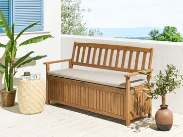 Acacia Wood Garden Bench with Storage 160 cm Light with Taupe Cushion SOVANA