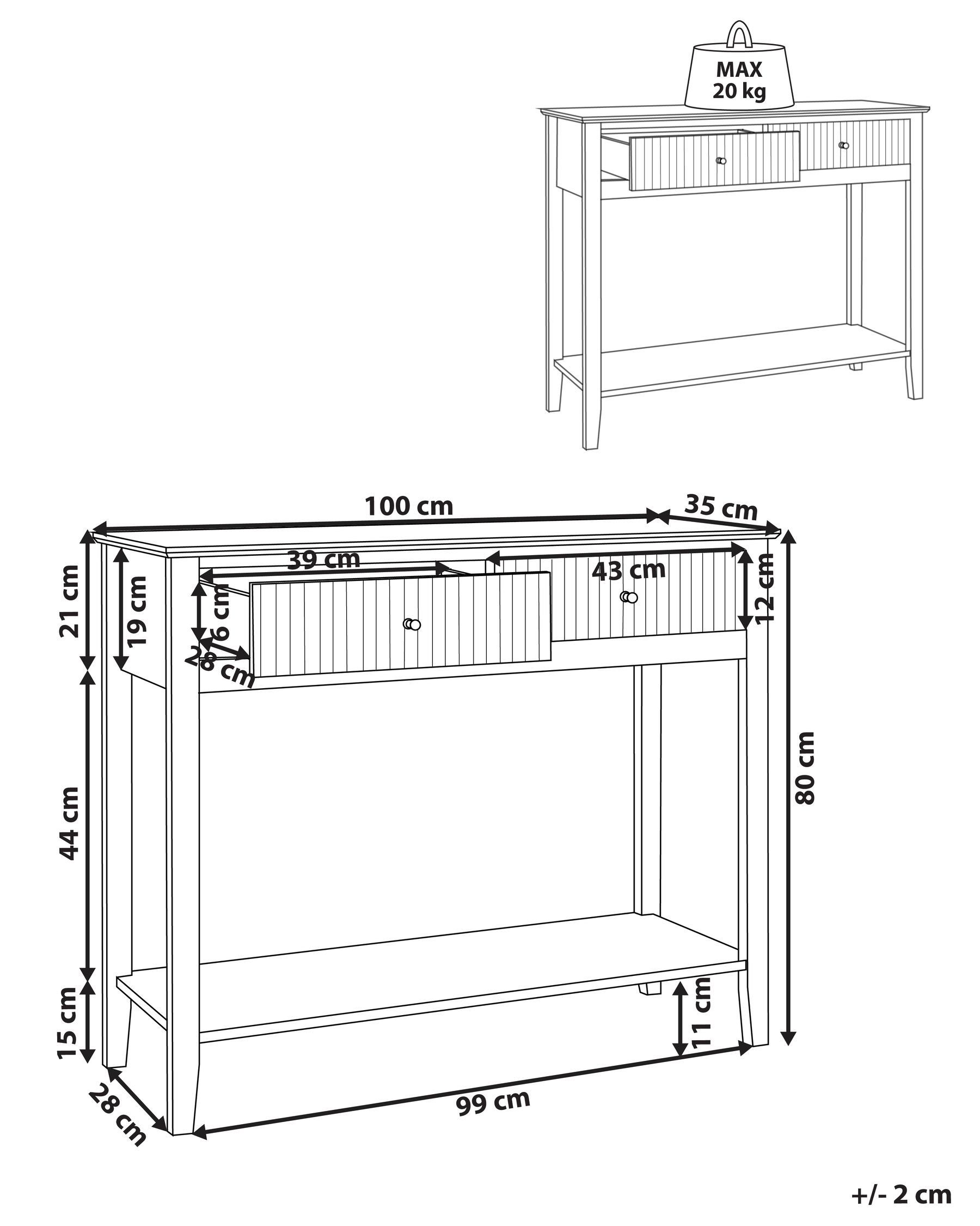2 Drawer Console Table White ASSISI_942821