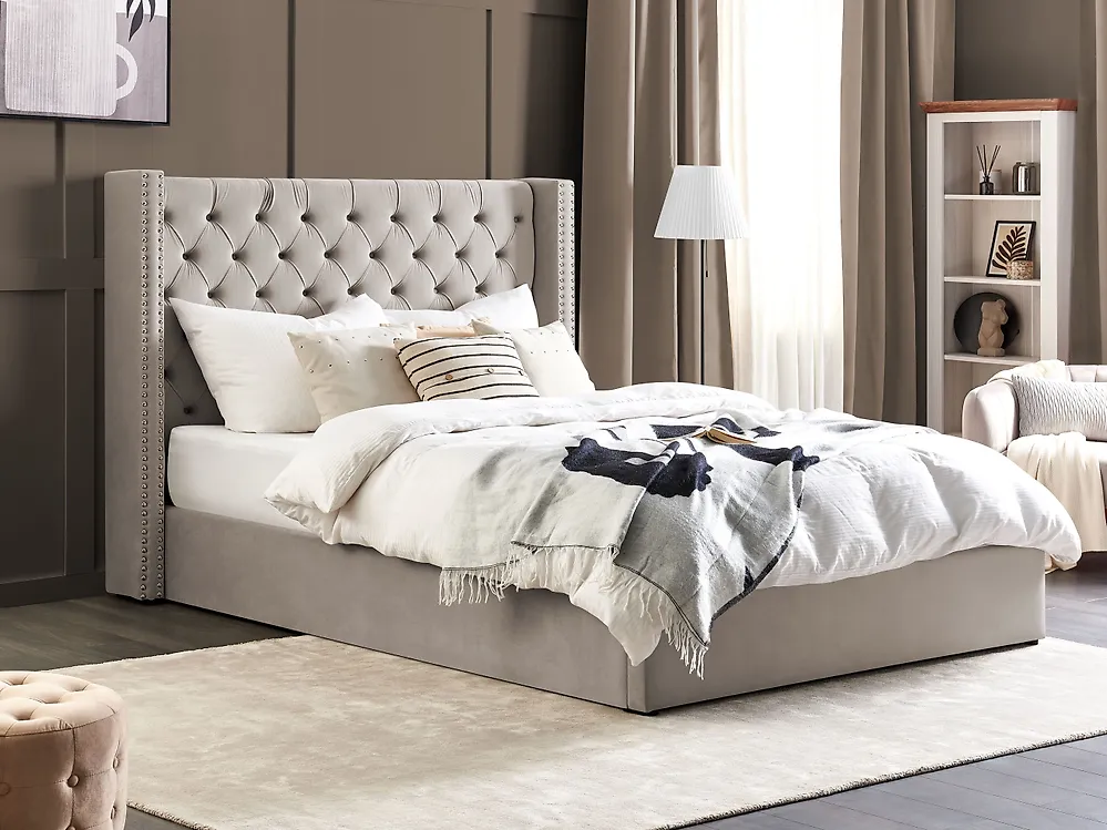 Ottoman Bed LUBBON Velvet Light Grey 180 x 200 cm (EU Super King)_1178360