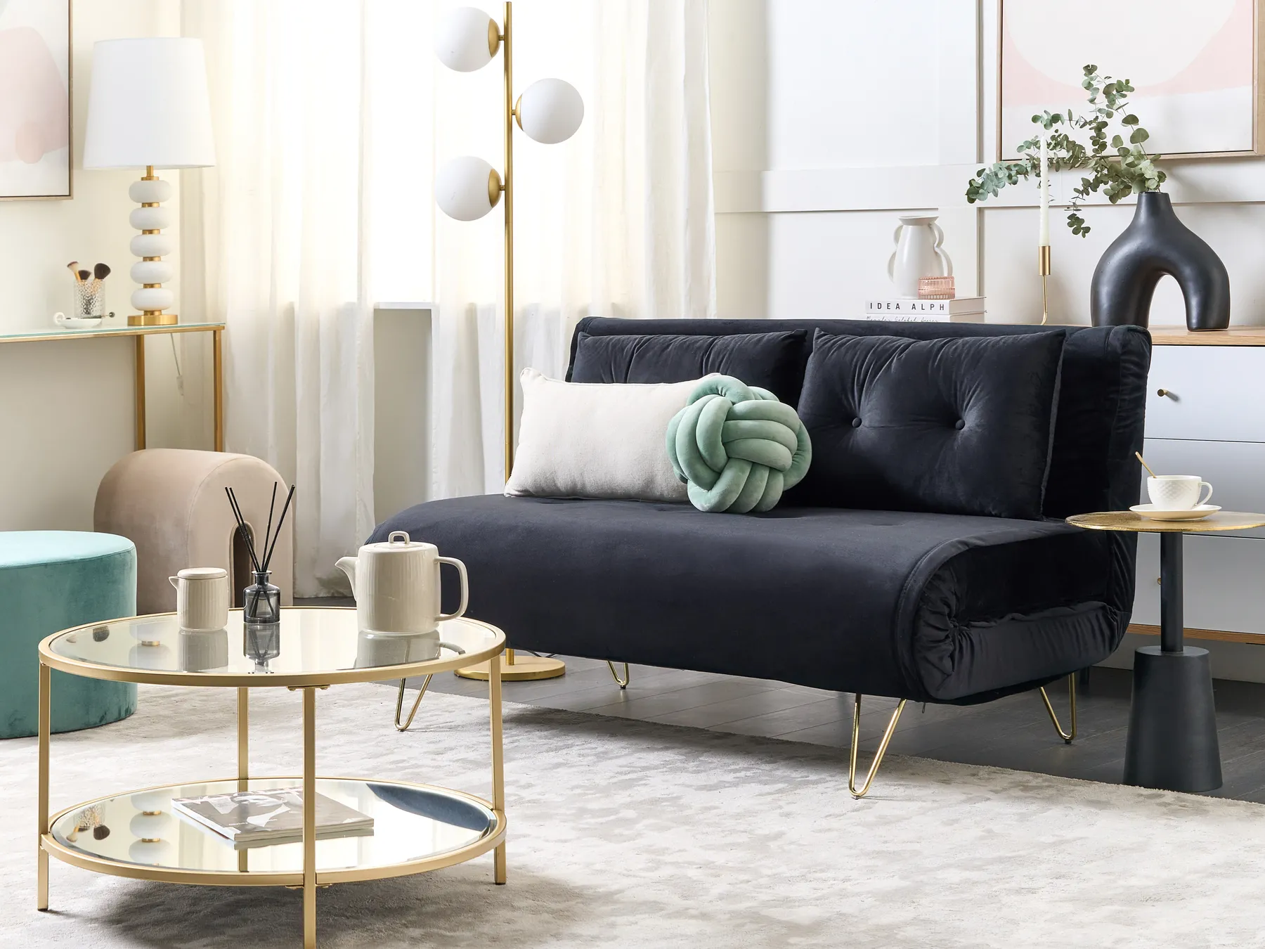 Sofa Bed 2 Seater VESTFOLD Velvet Black_851079