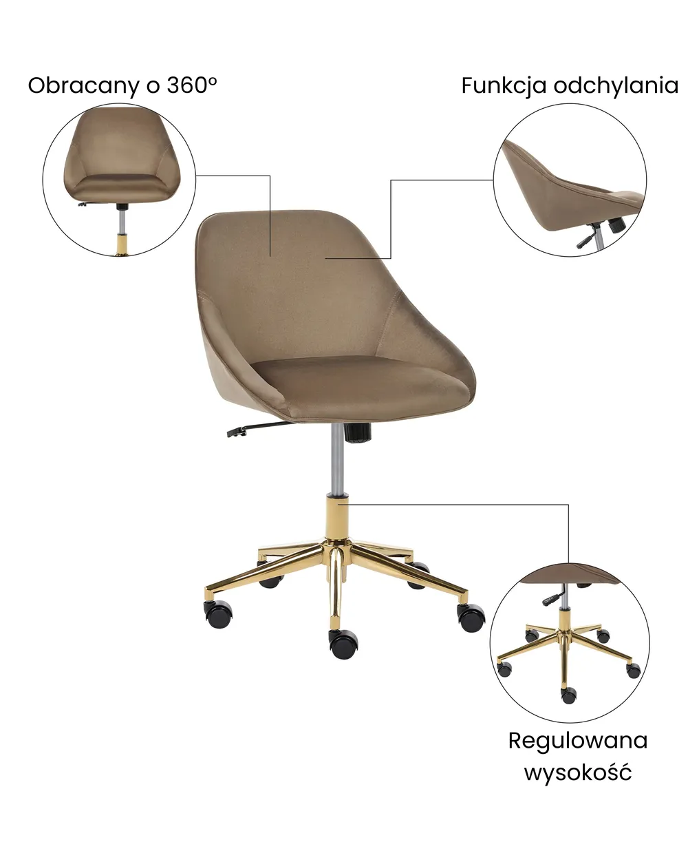 Krzesło obrotowe BARDSDALE Welur Brązowy_1073434