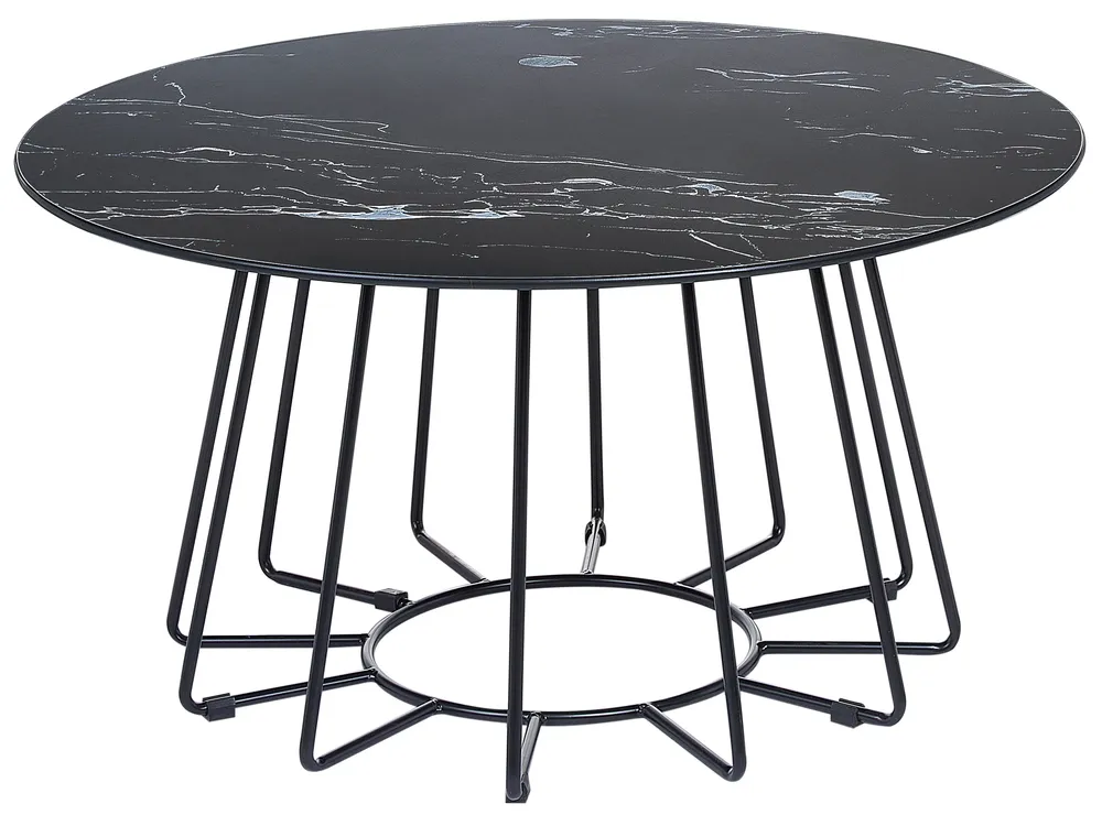Coffee Table BERNIE Tempered Glass Black Marble