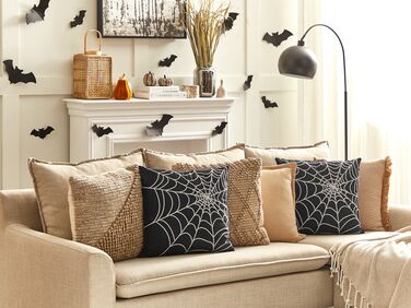 Velvet Cushion Spider Web Pattern 45 x 45 cm Black and White LYCORIS