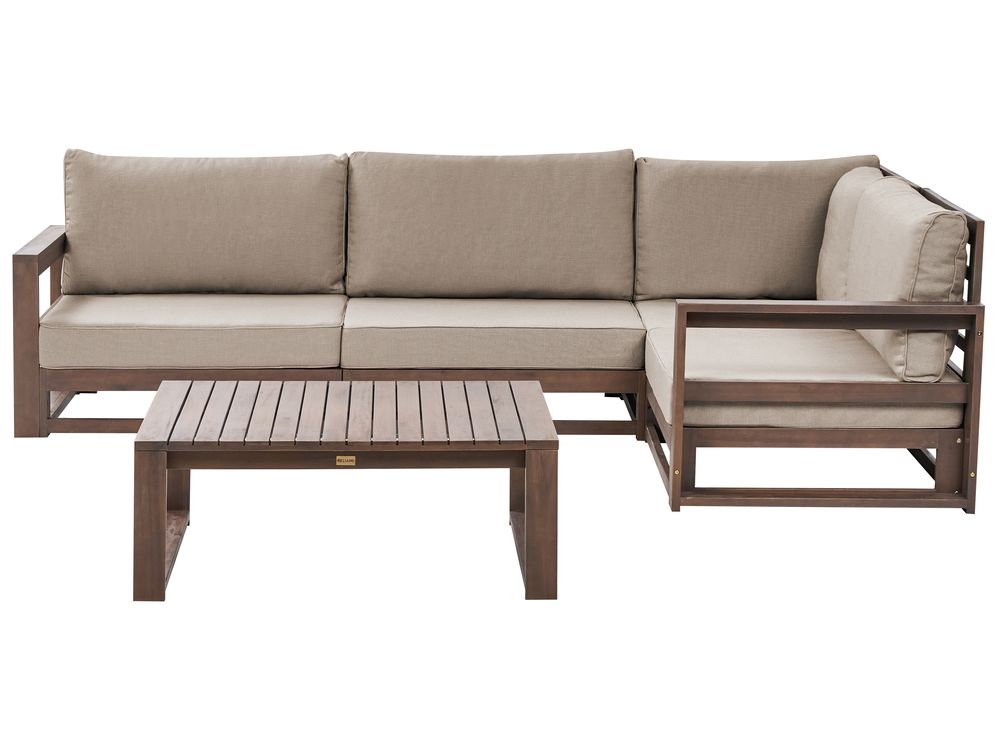 Left Hand 4 Seater Certified Acacia Wood Garden Corner Sofa Set Dark TIMOR II Beliani
