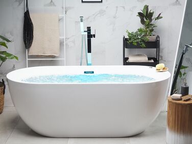 Frittstående badekar med LED belysning hvit 170 x 80 cm NEVIS