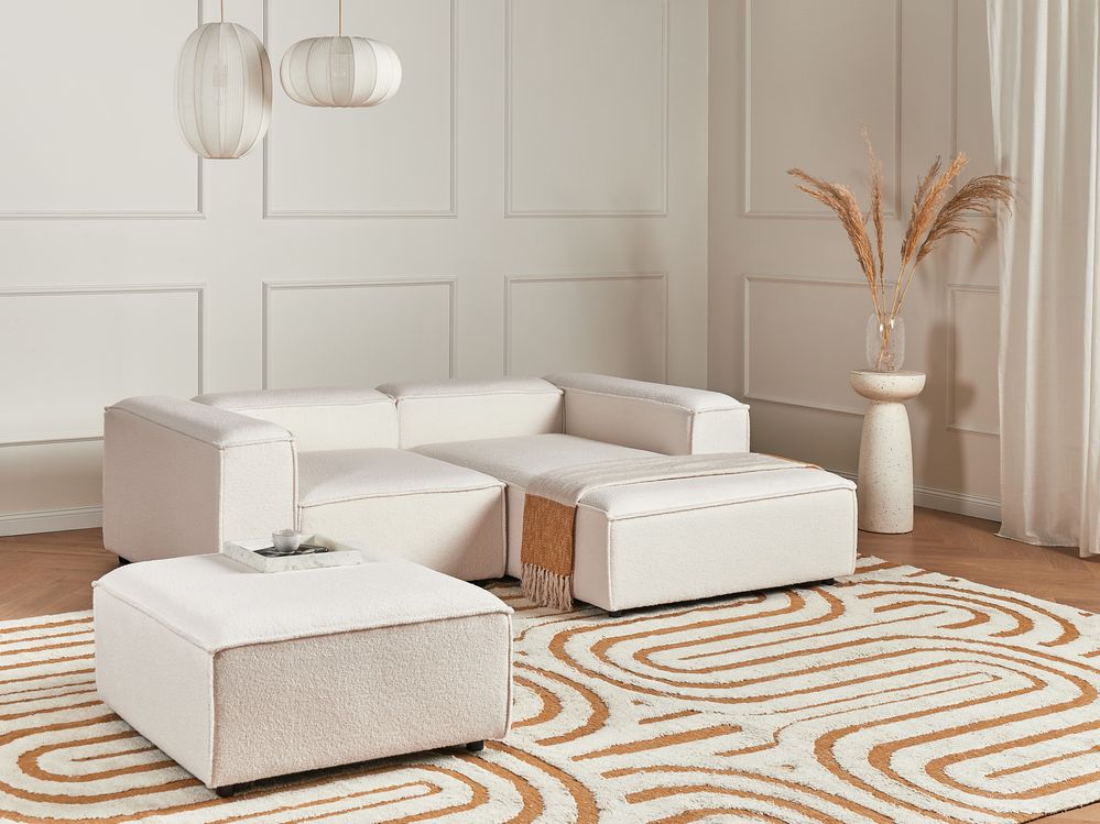 Modular Corner Sofa 2 Seater ARDAL with Ottoman Boucle Off-White Left Hand
