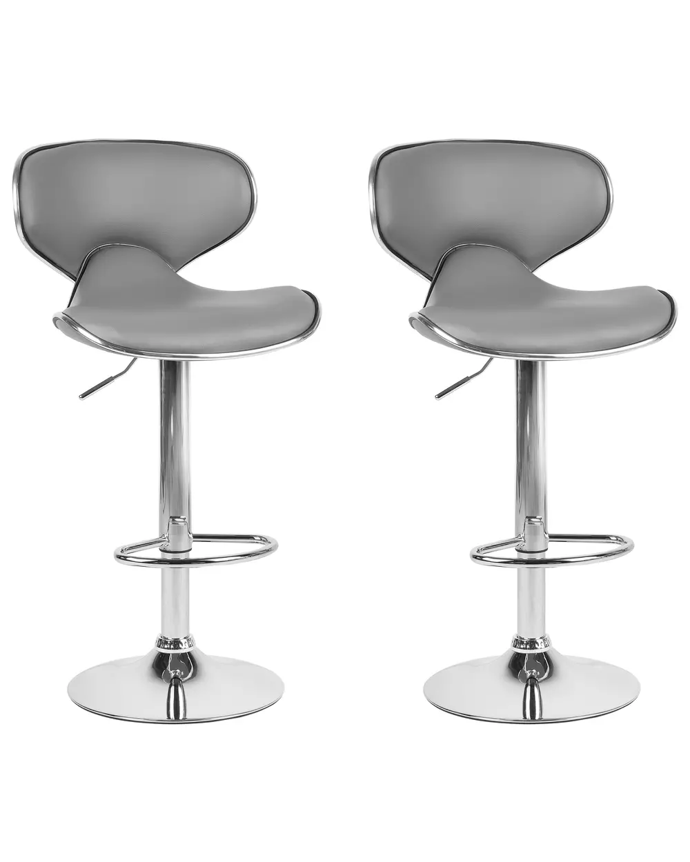 Set of 2 Bar Chairs CONWAY Swivel Faux Leather Grey