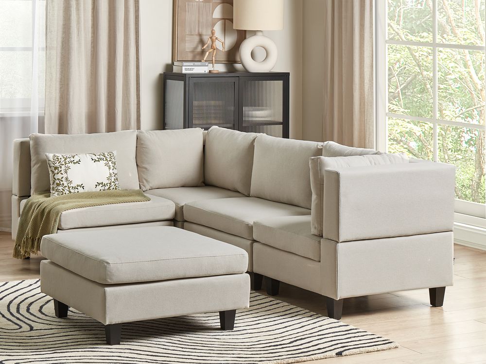 Sofá de canto modular 4 lugares UNSTAD com repousa-pés Tecido Creme claro à direita