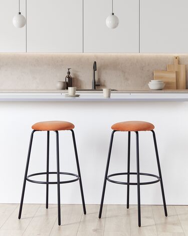 Set of 2 Velvet Bar Stools Orange MORTON