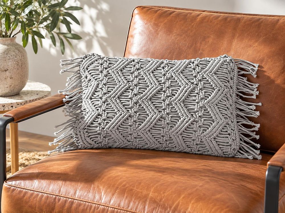 Throw Cushion KIRIKKALE 30 x 45 cm Cotton Grey Geometric Pattern