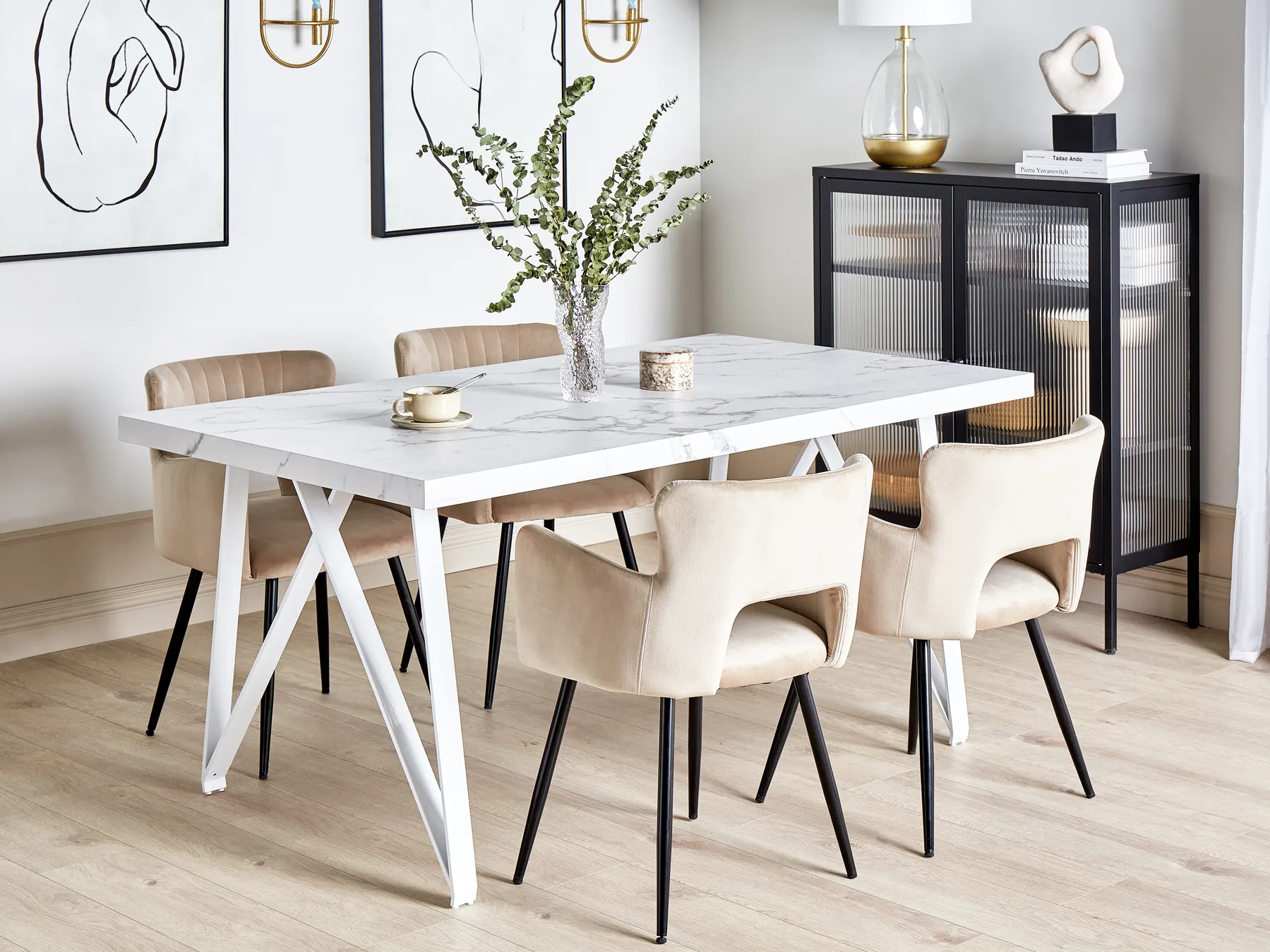Dining Table GRIEGER White Marble 160 cm 90 cm_850360