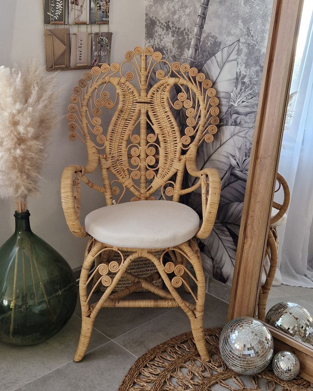 Peacock Chair Old Rattan Chair Peacock Cane Chair, With Armrest At