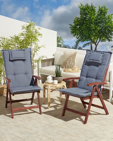 Set of 2 Acacia Wood Garden Chair Folding with Blue Cushion TOSCANA