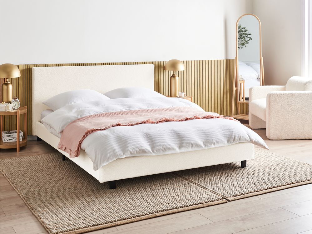 Bed Boucle ALBI 160 x 200 cm (EU King Size) Off-White