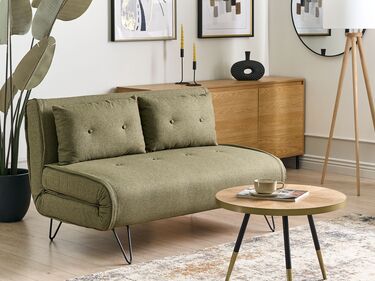 2 Seater Fabric Sofa Bed Olive Green VESTFOLD