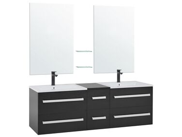 Badrumsmöbler väggskåp 2 spegel 2 tvättställ och glashylla svart MADRID