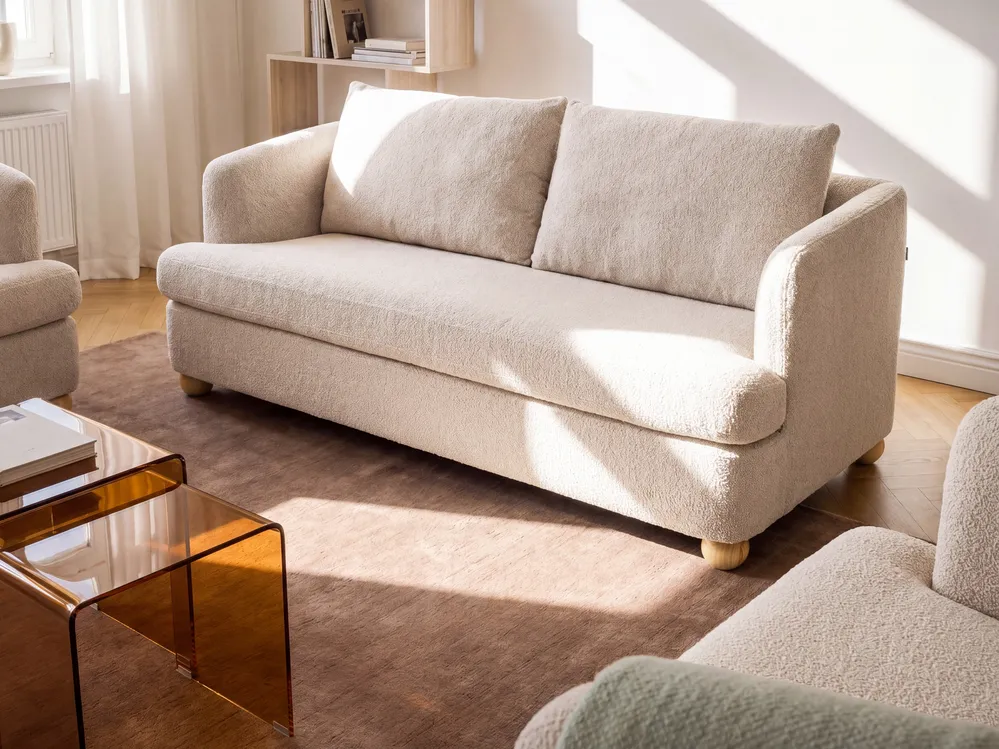 Sofa dla 3 osób RATTVIK Boucle Beżowy