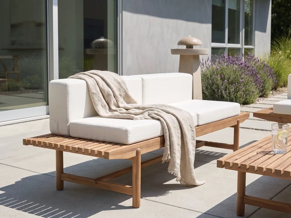 Banco de jardín con cojín GIAVENO 210 cm Madera de acacia Blanco crema_959873