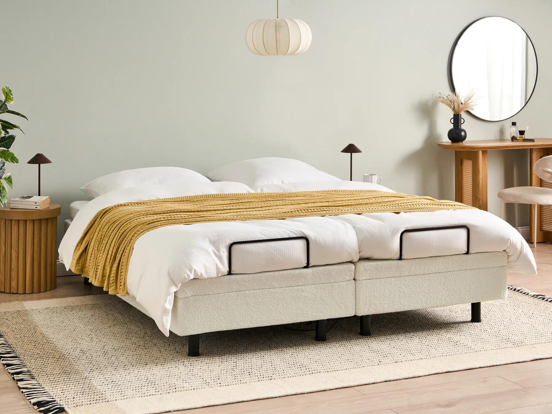 Adjustable Bed without Headboard Boucle DUKE 180 x 200 cm (EU Super King) Off-White_1011474