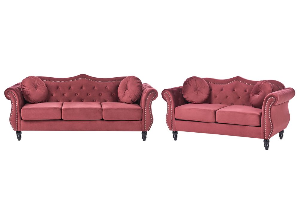 Living Room Set 5 Seater SKIEN Velvet Dark Red