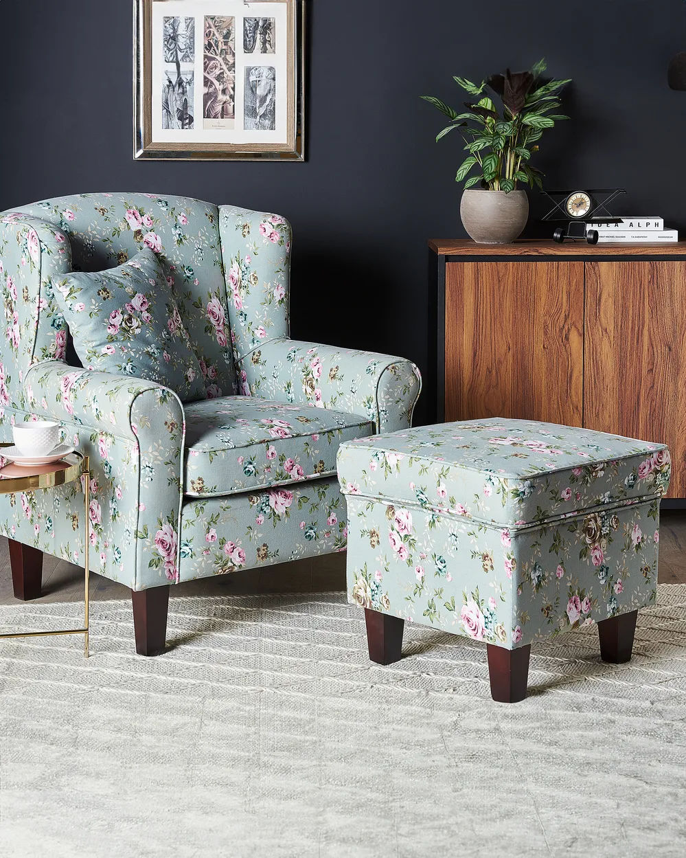 Wingback Chair HAMAR with Footstool Fabric Green