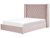 Zamatová posteľ s úložným priestorom 140 x 200 cm ružová LUBBON_833869