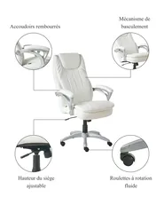 Fauteuil de bureau CHIEF Cuir PU Blanc cassé_995312
