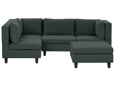4 Seater Right Hand Modular Fabric Corner Sofa with Ottoman Dark Green UNSTAD