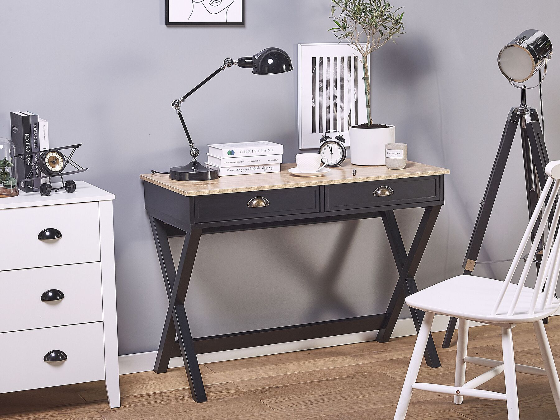 2 Drawer Home Office Desk 103 x 50 cm Black with Light Wood EKART_785255