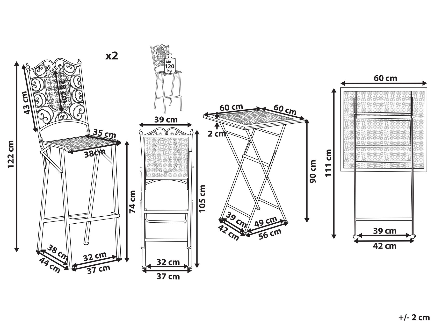 Садовий барний набір металевий чорний BORMIO_966405
