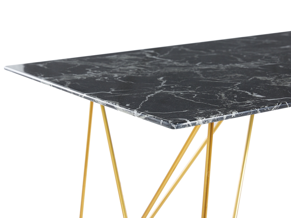 Dining Table 140 x 80 cm Marble Effect Black with Gold KENTON Beliani
