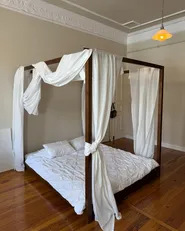 Four Poster Bed Wood HERLIERE 160 x 200 cm (EU King Size) Dark Brown_1072597