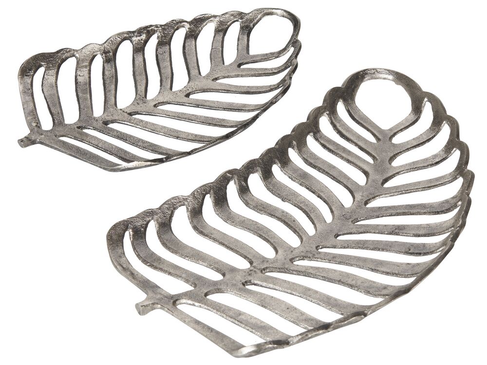Zestaw 2 pater dekoracyjnych Liść AMNISOS Metal Srebrny