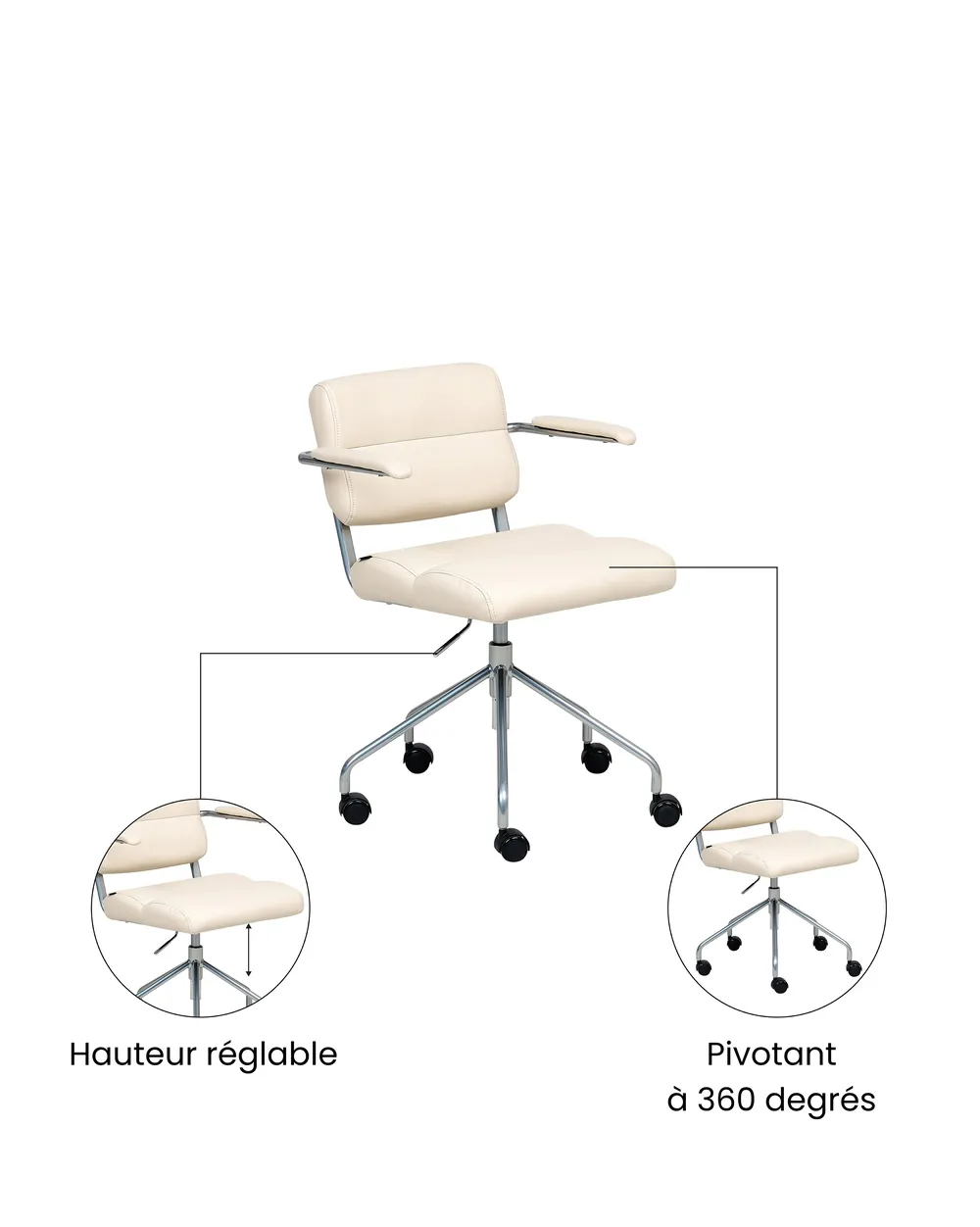 Chaise de bureau CANDOR Cuir PU Blanc cassé_1071316