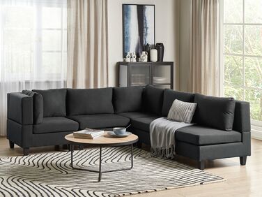 5 Seater Right Hand Modular Fabric Corner Sofa Black UNSTAD