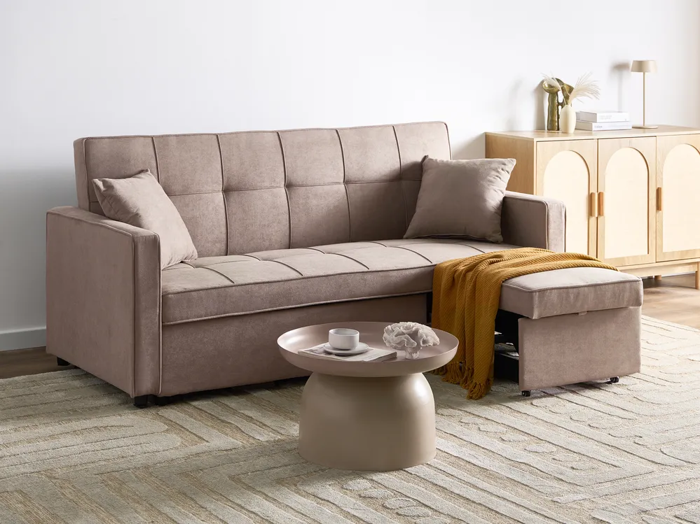 Sofa Bed 3 Seater GLOMMA Fabric Taupe_1059601