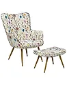 Wingback Chair VEJLE with Footstool Fabric Light Beige