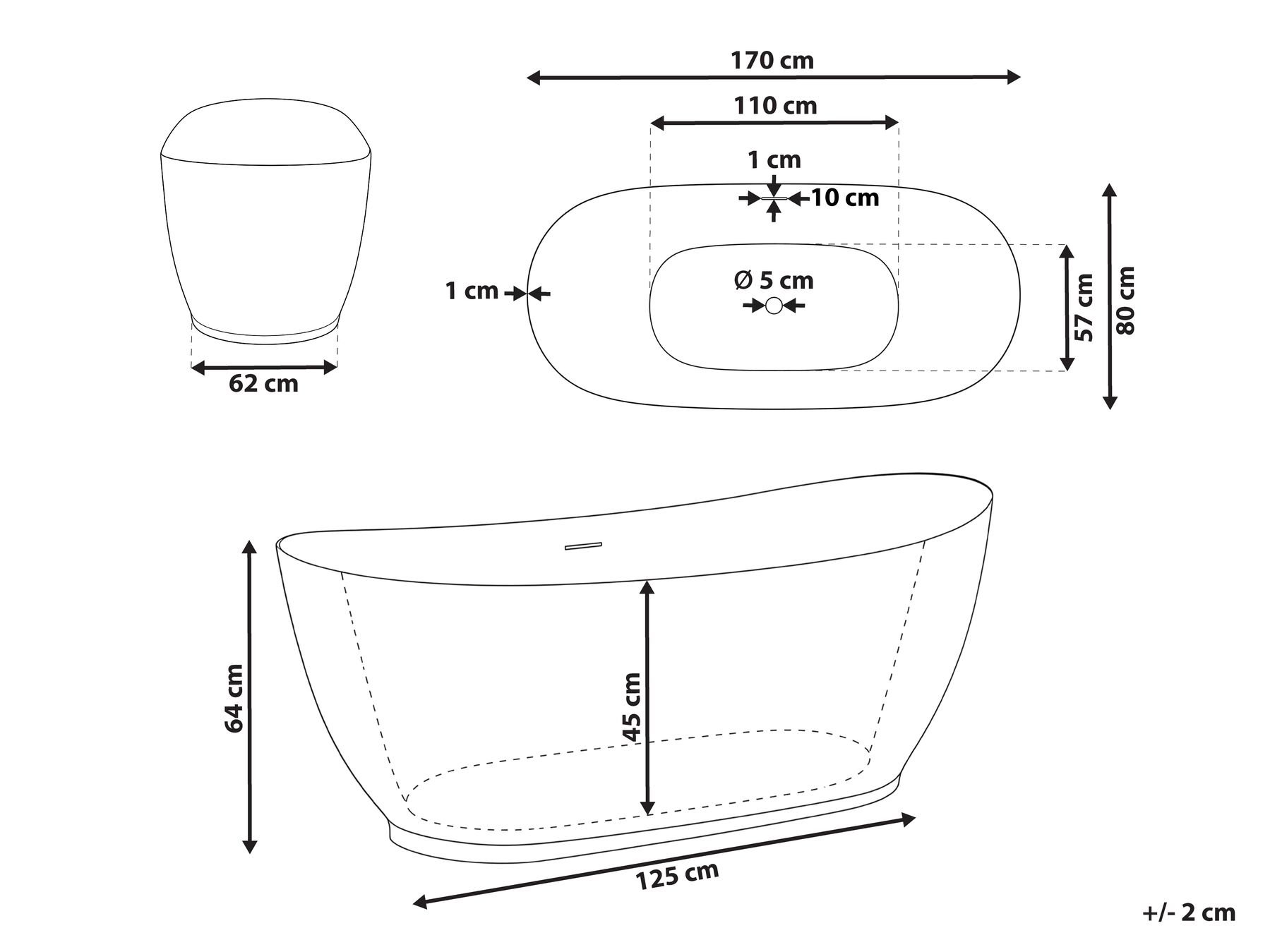 Freestanding Bathtub YACUCES 1700 x 800 mm White_1149437