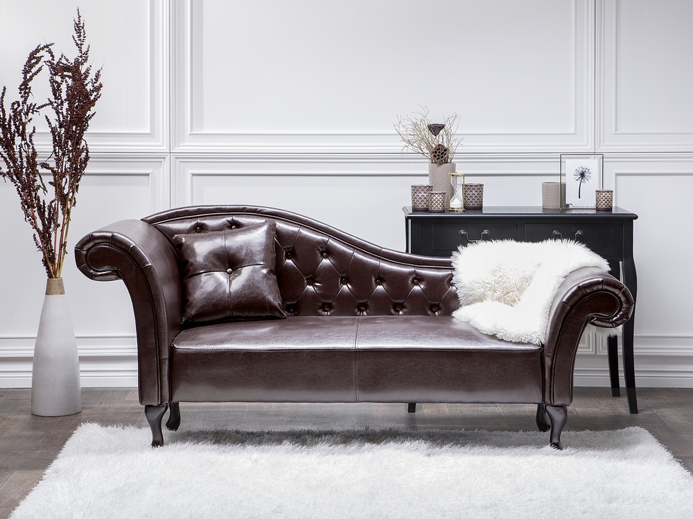 Left Hand Faux Leather Chaise Lounge Brown LATTES Beliani