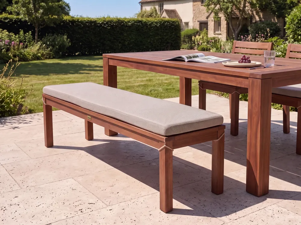 Garden Bench with Cushion TUSCANIA 160 cm Eucalyptus Wood Beige