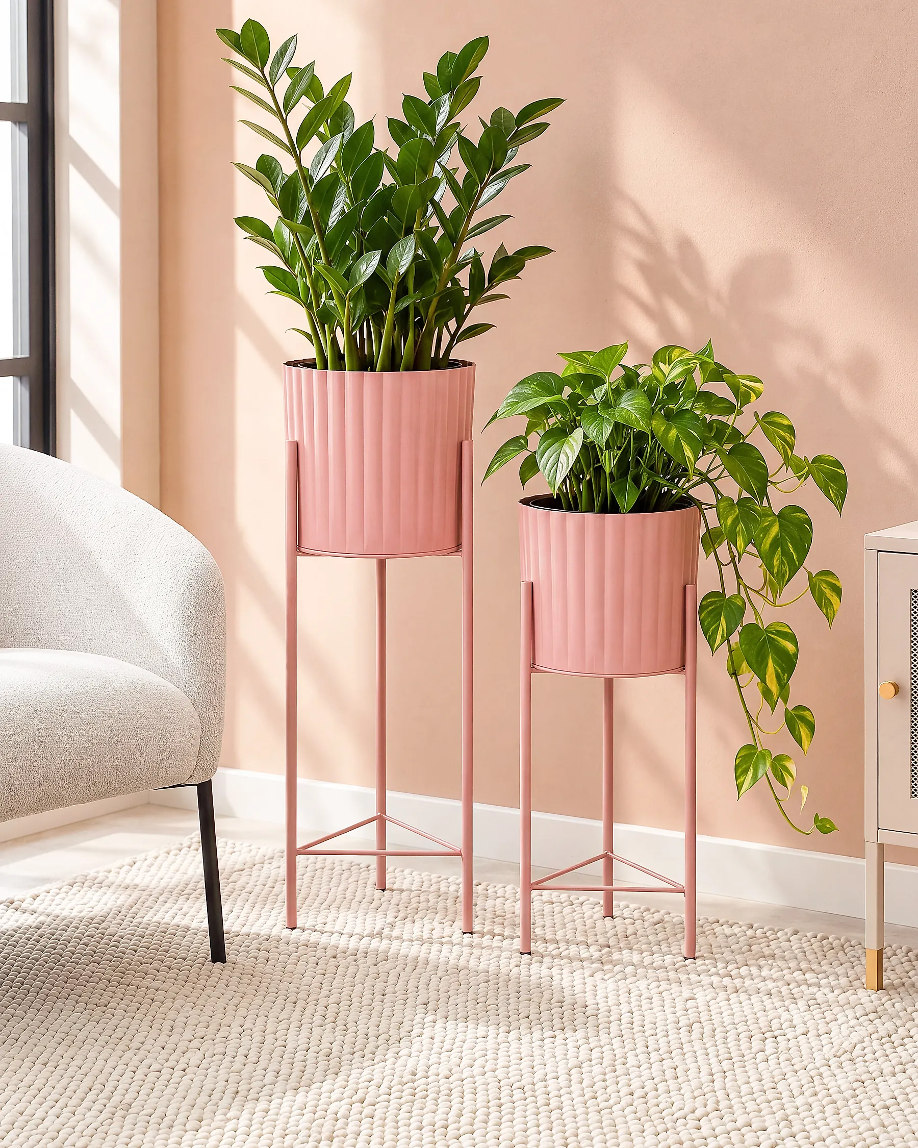 Set of 2 Elevated Plant Pots SAXIFRAGA 18/20 cm Metal Pink_1188109