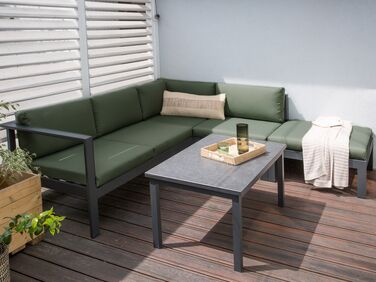 5 Seater Aluminium Garden Corner Sofa Set Black and Green MESSINA