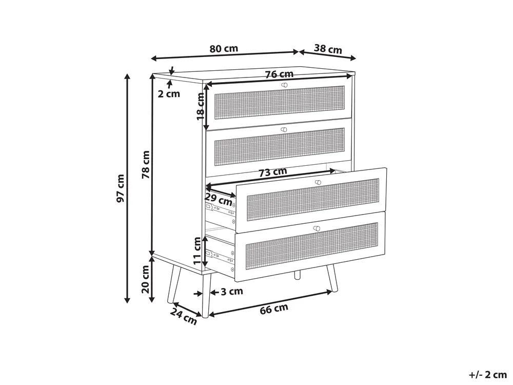 Komoda 4 szuflady PEROTE Rattan Jasnobrązowy_841322