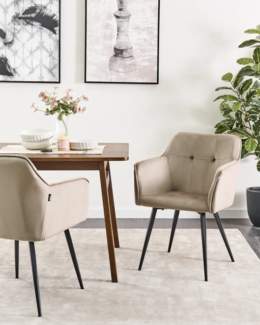 Set of Dining Chairs JASMIN Velvet Taupe - Main Image