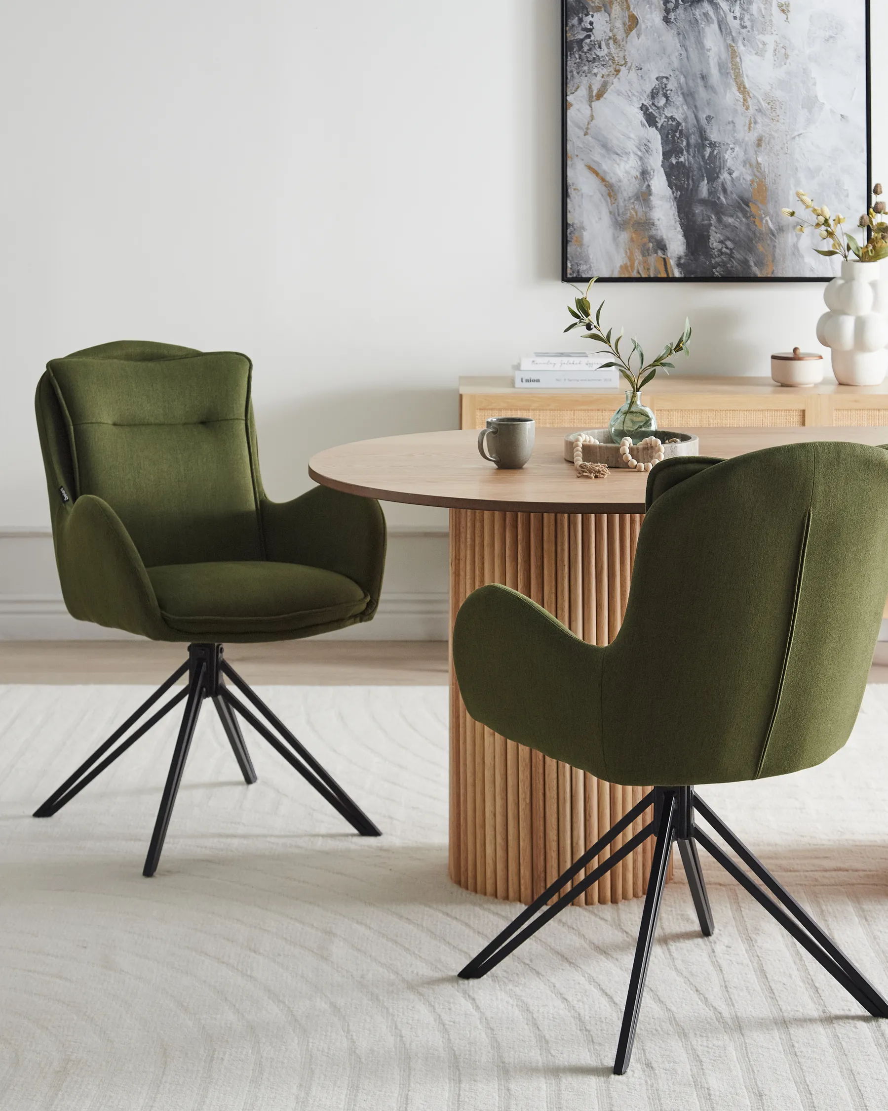 Set of 2 Dining Chairs Swivel AVELAR Fabric Dark Green_945705