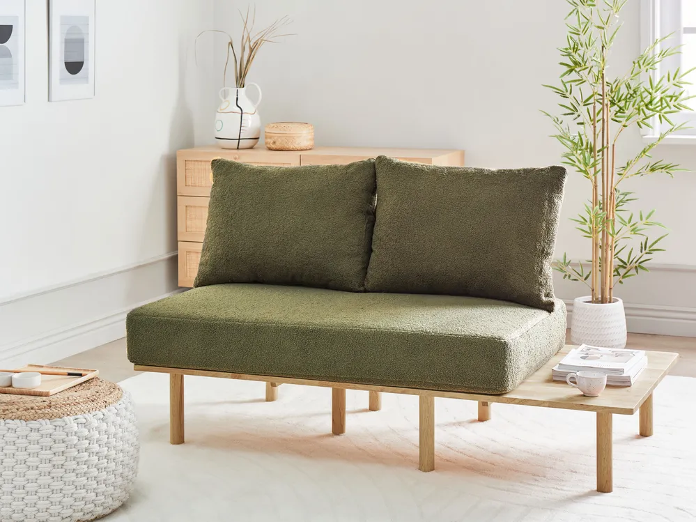 Sofa dla 2 osób SALO ze stolikami Boucle Ciemnozielony