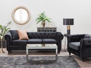 3-seters sofa fløyel svart CHESTERFIELD