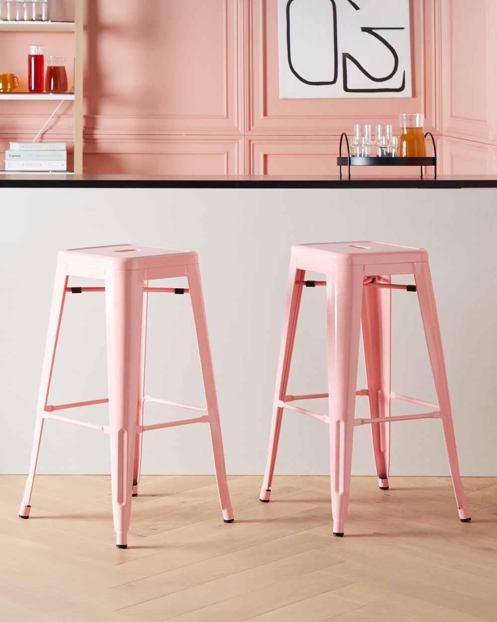 Pink Counter Stool Set Of Bar Stools CABRILLO Metal Pink - Main Image
