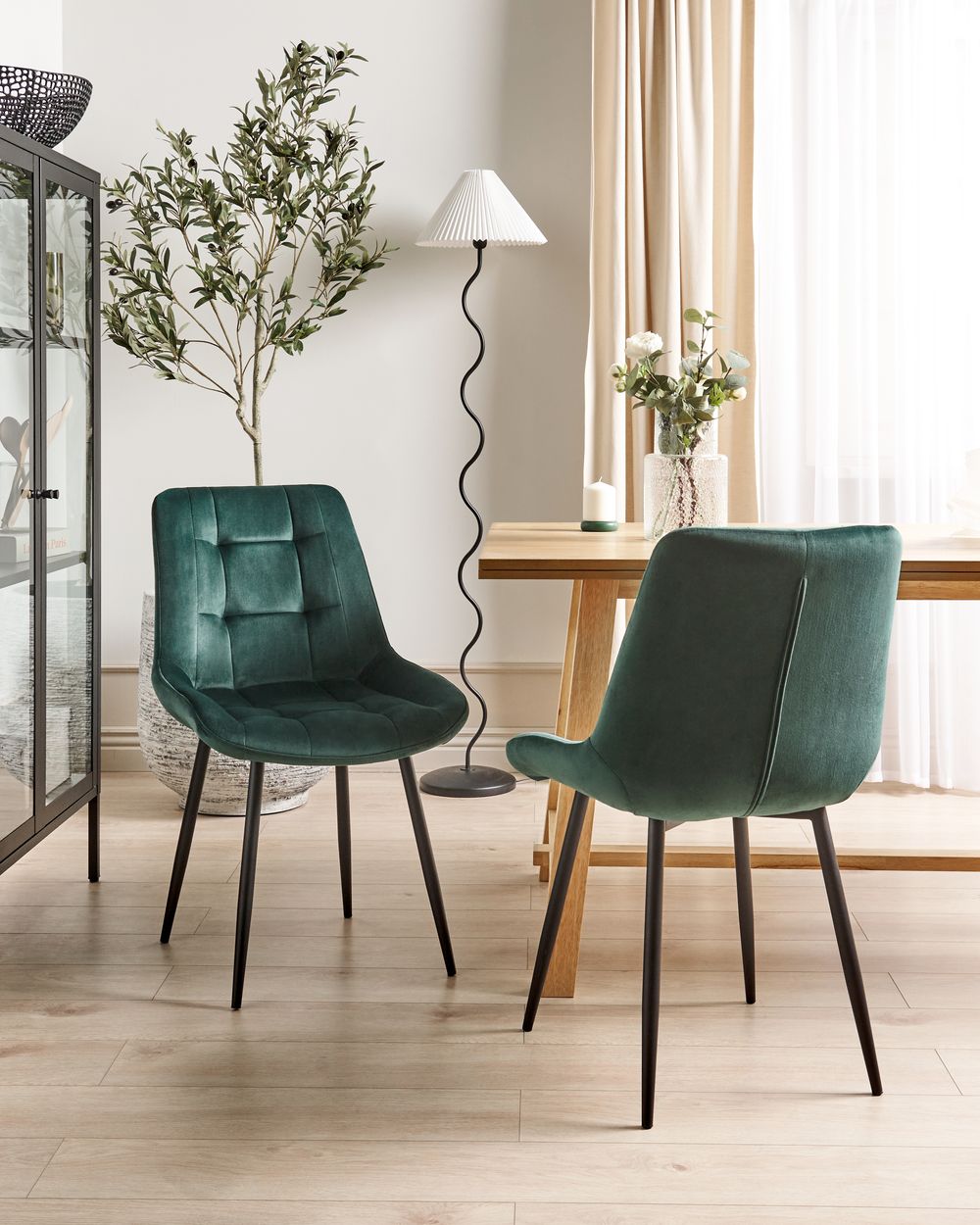 Lot de 2 chaises de salle à manger MELROSE Velours Vert foncé