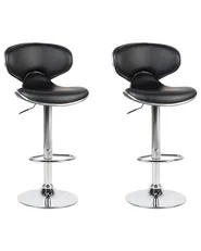 Set of 2 Bar Chairs CONWAY Swivel Faux Leather Black_743411